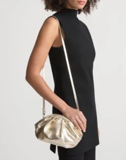 Metallic Lambskin Leather Pochette Clutch 8 Metallic Lambskin Leather Pochette Clutch -Lafayette 148 Store a2676 hgbx gold full2