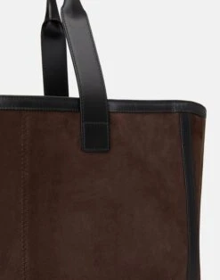 Suede & Leather L Tote 13 Suede & Leather L Tote -Lafayette 148 Store a2677 hgbx wood multi detail2