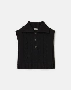Merino Wool-Cashmere Cable Knit Button Dickey