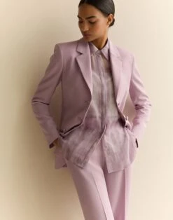 Washed Glaze Print Silk Crépon Button Blouse -Lafayette 148 Store mbae3r 2c88 lavender tint multi elevated priority hover