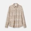 Diffused Houndstooth Print Silk Twill Button Blouse -Lafayette 148 Store mbae3r 2d12 hickory multi flat