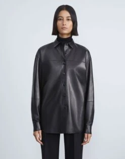 Nappa Lambskin Leather Shirt Jacket -Lafayette 148 Store mbdc5r l215 black