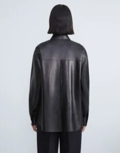 Nappa Lambskin Leather Shirt Jacket -Lafayette 148 Store mbdc5r l215 black back