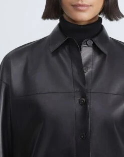 Nappa Lambskin Leather Shirt Jacket -Lafayette 148 Store mbdc5r l215 black detail
