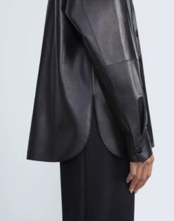 Nappa Lambskin Leather Shirt Jacket -Lafayette 148 Store mbdc5r l215 black detail2