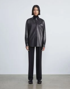 Nappa Lambskin Leather Shirt Jacket -Lafayette 148 Store mbdc5r l215 black full