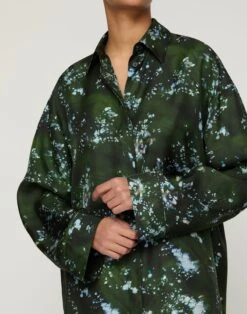 Splattered Glaze Print Silk Twill Oversized Blouse 7 Splattered Glaze Print Silk Twill Oversized Blouse -Lafayette 148 Store mbdy1z 2c91 moss multi detail