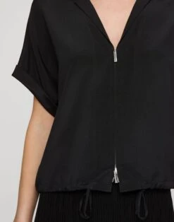 Organic Silk Stretch Georgette Zip Front Blouse 8 Organic Silk Stretch Georgette Zip Front Blouse -Lafayette 148 Store mbfd8r 1u40 black detail