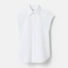 Organic Cotton Poplin Cap Sleeve Fitted Shirt -Lafayette 148 Store mbfe3r 1r48 white flat
