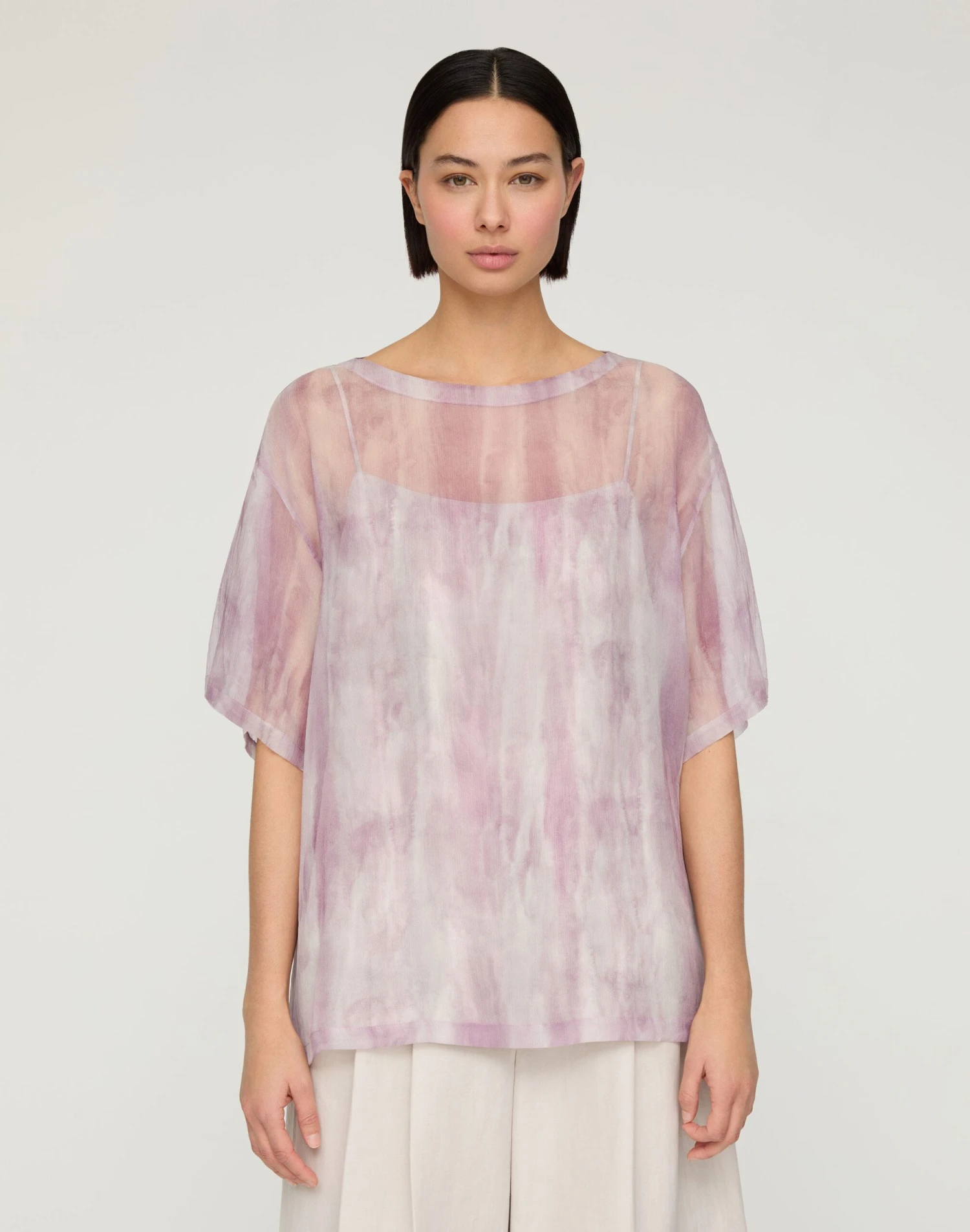 Washed Glaze Print Silk Crépon Short Sleeve Blouse 2 Washed Glaze Print Silk Crépon Short Sleeve Blouse - Image 2