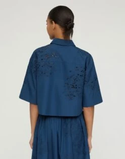 Hand Cutout Organic Cotton Poplin Cropped Shirt -Lafayette 148 Store mbfj8e 1r48 lido blue back
