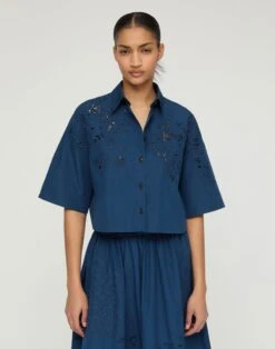 Hand Cutout Organic Cotton Poplin Cropped Shirt -Lafayette 148 Store mbfj8e 1r48 lido blue default