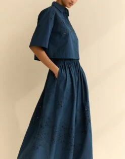 Hand Cutout Organic Cotton Poplin Cropped Shirt -Lafayette 148 Store mbfj8e 1r48 lido blue elevated