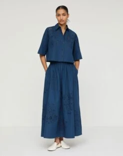 Hand Cutout Organic Cotton Poplin Cropped Shirt -Lafayette 148 Store mbfj8e 1r48 lido blue full