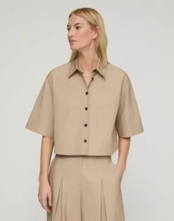 Organic Cotton Poplin Cropped Shirt -Lafayette 148 Store mbfj8r 1r48 clay default