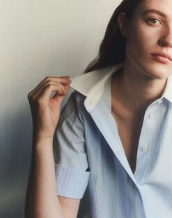 Striped Cotton Montauk Cropped Shirt -Lafayette 148 Store mbfj8r 2c58 oxford blue multi elevated priority hover