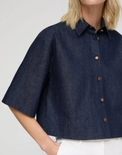 Lightweight Denim Cropped Shirt -Lafayette 148 Store mbfj8r 2c69 indigo detail