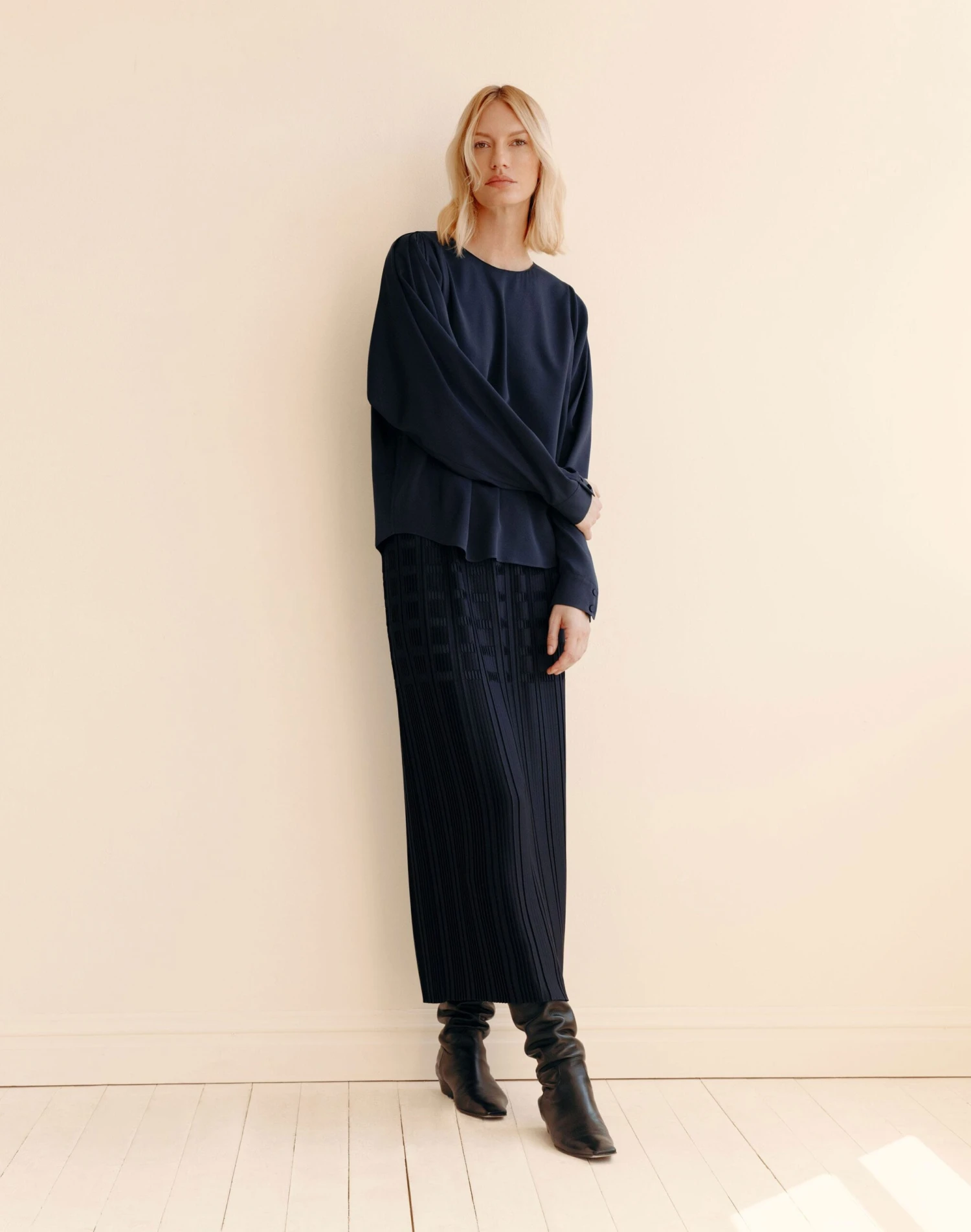 Organic Silk Stretch Georgette Pleated Shoulder Blouse 5 Organic Silk Stretch Georgette Pleated Shoulder Blouse - Image 5