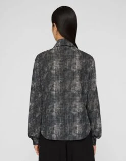 Diffused Houndstooth Print Silk Chiffon Blouse -Lafayette 148 Store mbfk6v 2d13 black multi back
