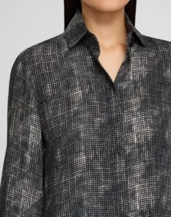 Diffused Houndstooth Print Silk Chiffon Blouse -Lafayette 148 Store mbfk6v 2d13 black multi detail