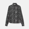 Diffused Houndstooth Print Silk Chiffon Blouse -Lafayette 148 Store mbfk6v 2d13 black multi flat