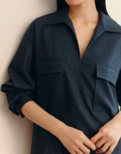 Wool-Cashmere Flannel Pocket Popover Shirt -Lafayette 148 Store mbfl3r 1v24 admiral blue melange elevated priority hover