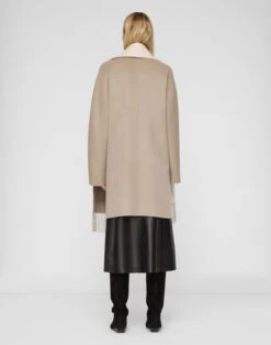 Two-Tone Cashmere Reversible Coat & Detachable Scarf -Lafayette 148 Store mcc65h 8318 hickory oatmeal melange back