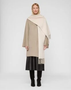Two-Tone Cashmere Reversible Coat & Detachable Scarf -Lafayette 148 Store mcc65h 8318 hickory oatmeal melange default