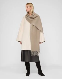 Two-Tone Cashmere Reversible Coat & Detachable Scarf -Lafayette 148 Store mcc65h 8318 hickory oatmeal melange default2