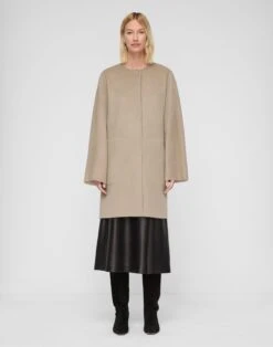 Two-Tone Cashmere Reversible Coat & Detachable Scarf -Lafayette 148 Store mcc65h 8318 hickory oatmeal melange default3
