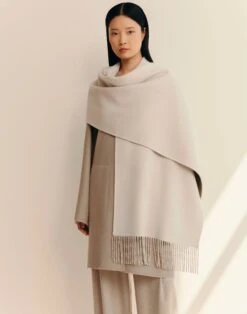 Two-Tone Cashmere Reversible Coat & Detachable Scarf -Lafayette 148 Store mcc65h 8318 hickory oatmeal melange elevated