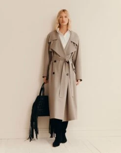 Responsible Stretch Wool Belted Oversized Trench Coat 9 Responsible Stretch Wool Belted Oversized Trench Coat -Lafayette 148 Store mcc66r 2a38 hickory melange elevated hover