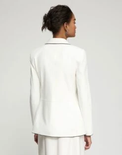 Glove Lambskin Leather Piped Three Pocket Blazer -Lafayette 148 Store mjde1v l303 white back