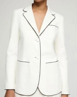 Glove Lambskin Leather Piped Three Pocket Blazer -Lafayette 148 Store mjde1v l303 white detail