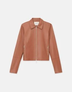 Nappa Lambskin Leather Zip Cropped Jacket