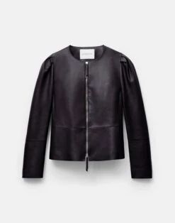 Nappa Leather Collarless Fitted Jacket