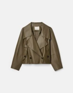 Lightweight Lambskin Leather Cropped Oversized Trench Jacket