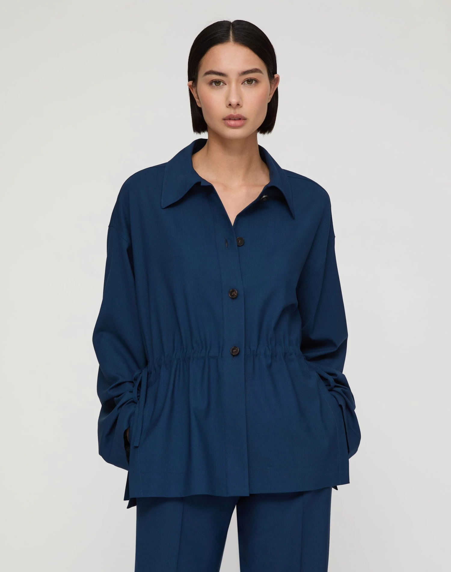 Tropical Wool Gathered Waist Oversized Jacket 2 Tropical Wool Gathered Waist Oversized Jacket - Image 2