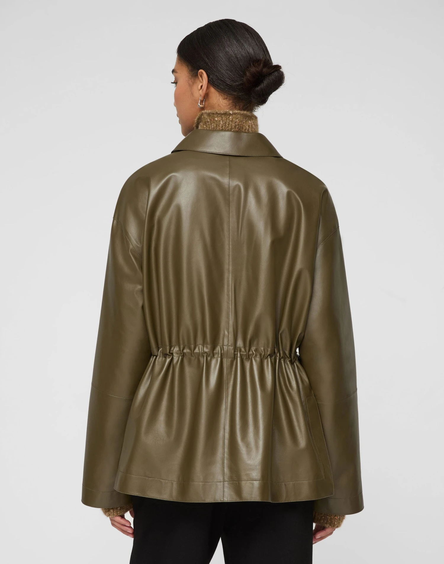 Lightweight Lambskin Leather Gathered Waist Oversized Jacket 4 Lightweight Lambskin Leather Gathered Waist Oversized Jacket - Image 4