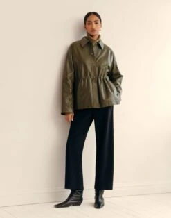 Lightweight Lambskin Leather Gathered Waist Oversized Jacket 9 Lightweight Lambskin Leather Gathered Waist Oversized Jacket -Lafayette 148 Store mjdu9v l427 garland green elevated hover