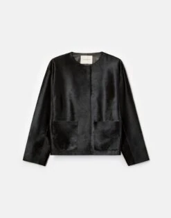 Calf Hair Patch Pocket Collarless Jacket
