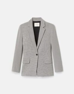 Fluid Houndstooth Jacquard Single Button Fitted Blazer