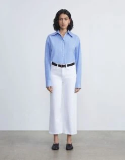 L148 Denim Wyckoff Wide-Leg Cropped Jean -Lafayette 148 Store mpc25v 1m55 washed plaster full