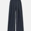 Wool-Cashmere Flannel Astor Pleated Wide Leg Pant -Lafayette 148 Store mpe48r 1v24 admiral blue melange flat