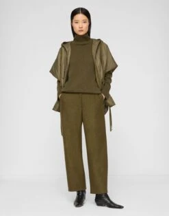 Wool-Cashmere Double Face Jersey Downing Barrel Leg Ankle Pant 9 Wool-Cashmere Double Face Jersey Downing Barrel Leg Ankle Pant -Lafayette 148 Store mpe71r j953 forage green melange full