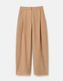 Camel Hair Cooper Pleated Barrel Leg Ankle Pant