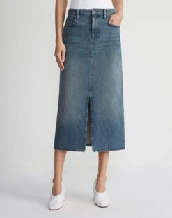 L148 Denim Slit Front Midi Skirt -Lafayette 148 Store msn88z 1m79 sunfaded