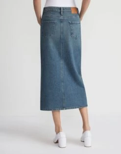 L148 Denim Slit Front Midi Skirt -Lafayette 148 Store msn88z 1m79 sunfaded back