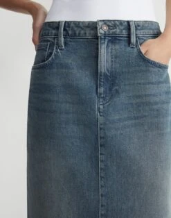 L148 Denim Slit Front Midi Skirt -Lafayette 148 Store msn88z 1m79 sunfaded detail