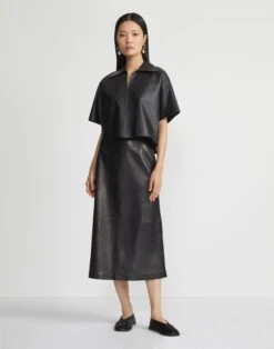 Nappa Lambskin Leather High-Waisted Skirt 9 Nappa Lambskin Leather High-Waisted Skirt -Lafayette 148 Store msp86r l215 black full